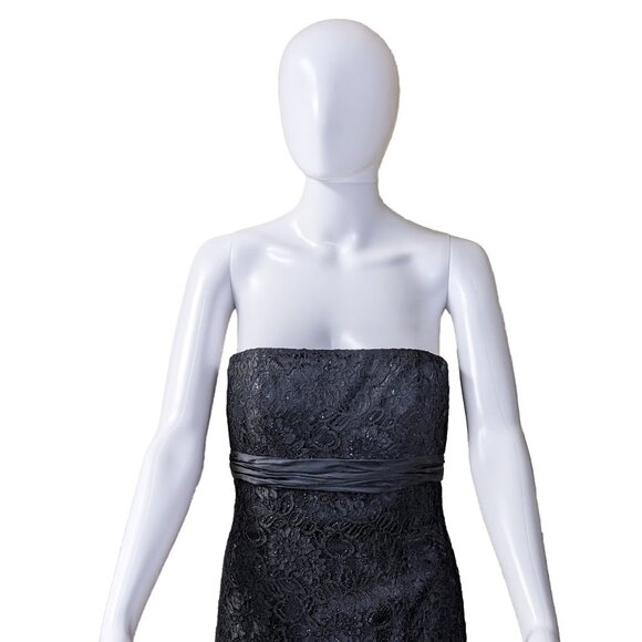 BADGLEY MISCHKA Black Lace Silk Strapless Gown - Picture 3 of 6